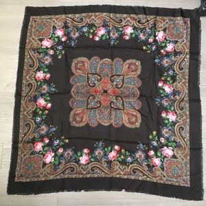 Japanese Black Floral & Paisley Scarf